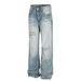 Men's Clothing Street Style High End Retro Washed Blue Hole Design Men's Loose Casual Flared Jeans_mkmklike.com