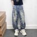 Unisex Washed Denim Jeans – Streetwear Clean Fit Straight Leg Baggy Pants (28-36, Vintage Blue)_mkmklike.com