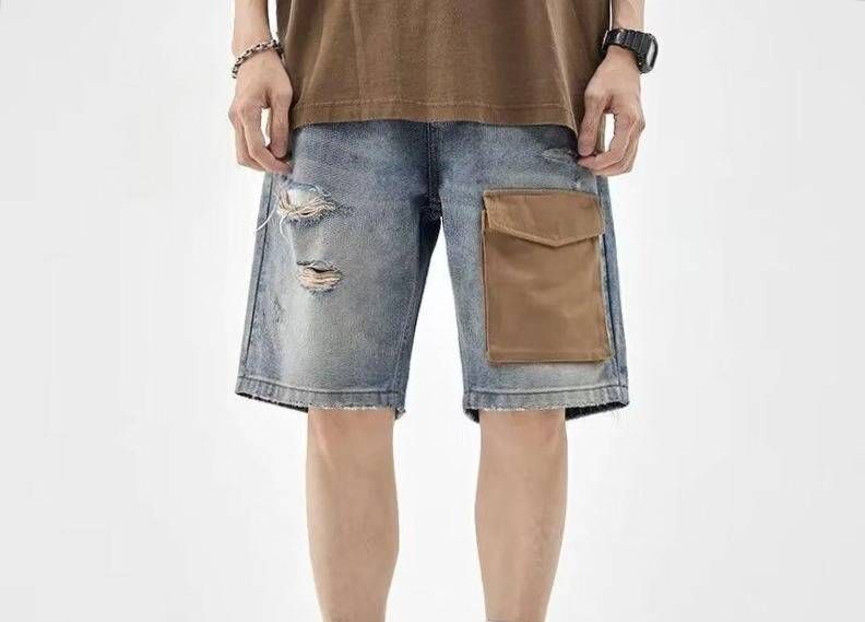 Men's Summer Denim Shorts Trendy Loose Straight Ripped Five Point Pants Thin Ins Brand_mkmklike.com