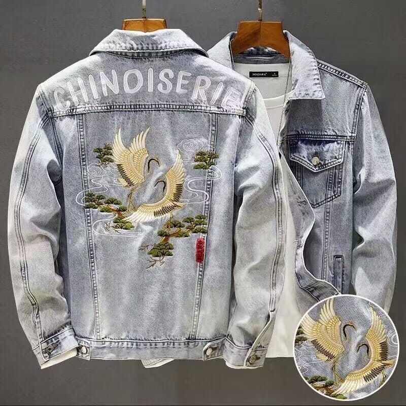 Men's Clothing Men's Slim Fit Denim Jacket Style Retro Workwear Embroidered Top Handsome Trendy Casual Spring Autumn_mkmklike.com