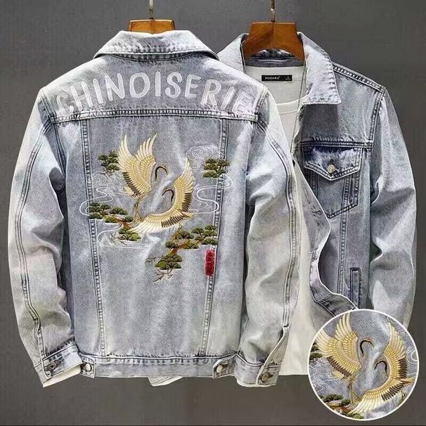 Men's Clothing Men's Slim Fit Denim Jacket Style Retro Workwear Embroidered Top Handsome Trendy Casual Spring Autumn_mkmklike.com
