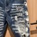 Men's Slim Fit Blue Distressed Jeans – Stylish Ripped & Stitched Denim Pants (Mid-Rise, Straight Leg, Casual & Streetwear)_mkmklike.com