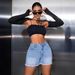 Women's Clothing High-Waisted Slimming Straight Denim Shorts INS Loose Fit Frayed Detail Spring/Summer Fashion Polyester_mkmklike.com