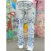 Men's Clothing Women's Stretch Denim Jeans - High Waist Straight Leg Pants With Printed Patchwork Design For Casual Wear (Blue, Pink, Khaki, Black)_mkmklike.com