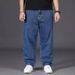 Large Size Jeans Men's Loose Straight Fat Fat Guy Wide Leg Elastic Waist Pants_mkmklike.com