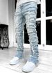Spliced Distressed Denim Men Jeans Ripped Mid Waist Pockets High Street Jean Skinny Washed Ankle Length Pencil Pants_mkmklike.com