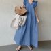Vintage Denim Solid Dress 2025 Summer New Simple Ruffles Sleeveless Long Dresses Female Casual Office A-Line Loose Vestidos_mkmklike.com