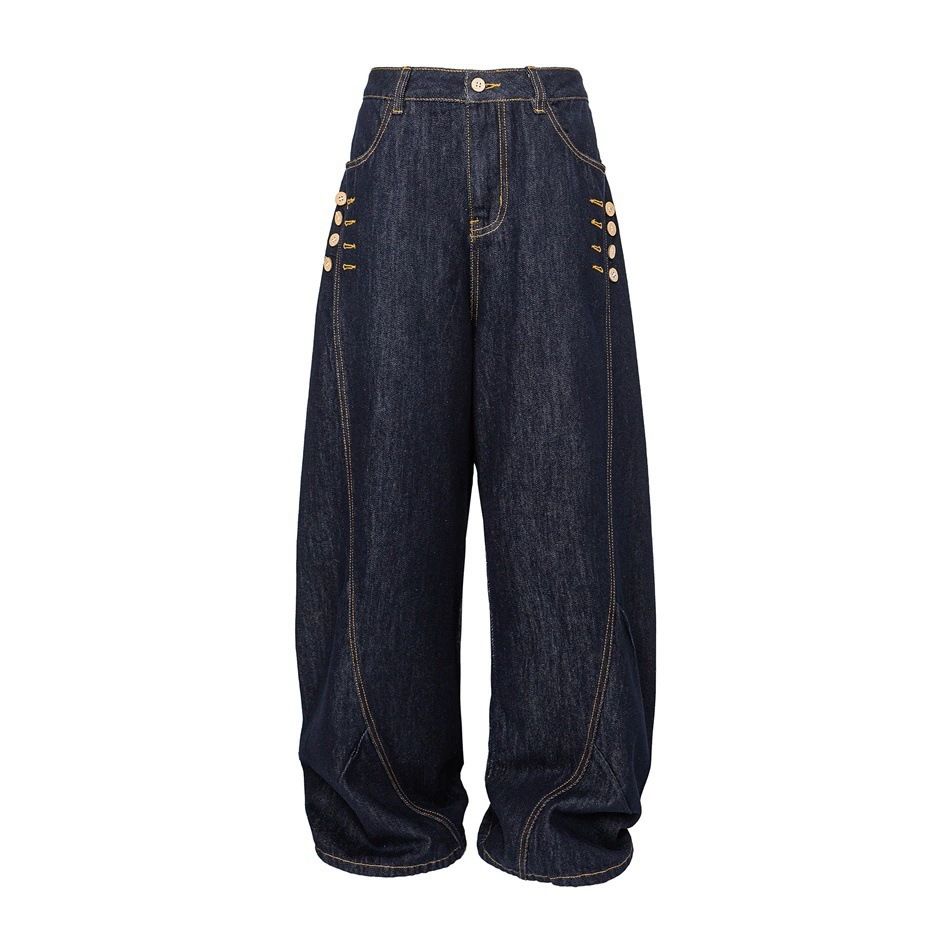 High End Men's Button Down Jeans Loose Fit Casual Raw Denim American Street Style Curved Trousers By Guangxi Fumian_mkmklike.com