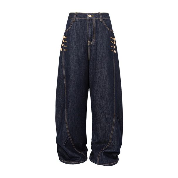High End Men's Button Down Jeans Loose Fit Casual Raw Denim American Street Style Curved Trousers By Guangxi Fumian_mkmklike.com