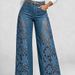 Women's Washed Denim Lace Patchwork Long Jeans Style Relaxed Everyday Wear Versatile Comfortable Feshion Trend_mkmklike.com
