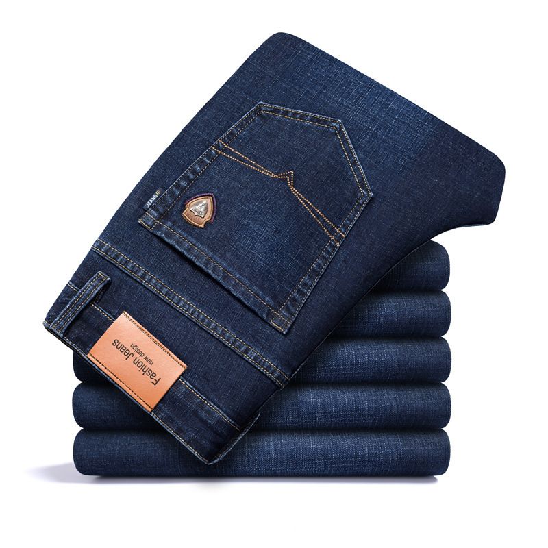 Plucked Ultra Thick Jeans For Men In Autumn And Winter, Loose Straight Leg High-end Middle-aged Plus Size Pants, Spring And Autumn Elastic Men's Pants_mkmklike.com