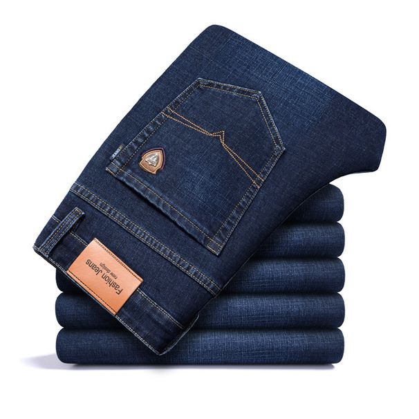 Plucked Ultra Thick Jeans For Men In Autumn And Winter, Loose Straight Leg High-end Middle-aged Plus Size Pants, Spring And Autumn Elastic Men's Pants_mkmklike.com