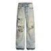 Vintage Washed Distressed Ripped Jeans For Men & Women | Loose Fit Straight Leg Denim Pants With Frayed Hem | Streetwear Fashion_mkmklike.com
