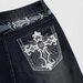 Popular European And American Cross-border Foreign Trade Women's Clothing: Dark-washed Pocket Embroidered Rhinestone_mkmklike.com
