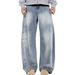 Men's Clothing Washed And Distressed Niche Design Wide Leg Pants For Teenagers Spring And Autumn New Split Deconstruction Design Jeans_mkmklike.com