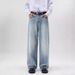 Men's Clothing loose A type straight wide leg jeans men's mopping trousers washed slim retro old high street_mkmklike.com