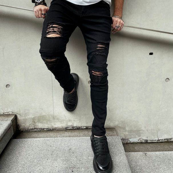Men's Ripped Jeans Youth Street Style Slim Pants_mkmklike.com