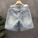 Men's Spray Paint Washed Denim Shorts | Light Blue Distressed Casual Streetwear | Relaxed Fit 5-Inch Summer Shorts_mkmklike.com