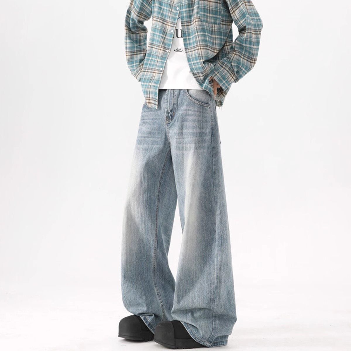Men's Washed Denim Jeans High Street Loose Fit Straight Leg Casual Pants For Teen Boys Fashion Trends_mkmklike.com