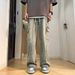 Trendy Men's Summer Jeans Hip Hop High Street Style Personalized Letter Print Midweight Cotton Wide Leg Trousers Black Blue_mkmklike.com