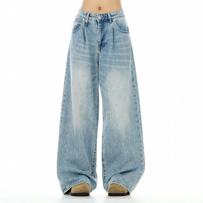 Vintage Washed Light Blue Denim Jeans – Relaxed Straight-Leg High Street Pants For Men (S-XXXL, Distressed Finish, Unisex Streetwear Staple)_mkmklike.com