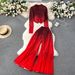 Women's Clothing Royal sister light luxury high end long sleeved pleated printed tops women's casual two piece set loose drape pleated wide leg pants_mkmklike.com