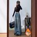 Retro Star-Embellished Flared Jeans For Women – Winter Fleece-Lined Wide-Leg Pants, High Waist & Stretch-Free (S-2xl)_mkmklike.com