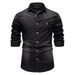 Men's Clothing Denim Shirt Casual Solid Color Long Sleeve Denim Shirt_mkmklike.com