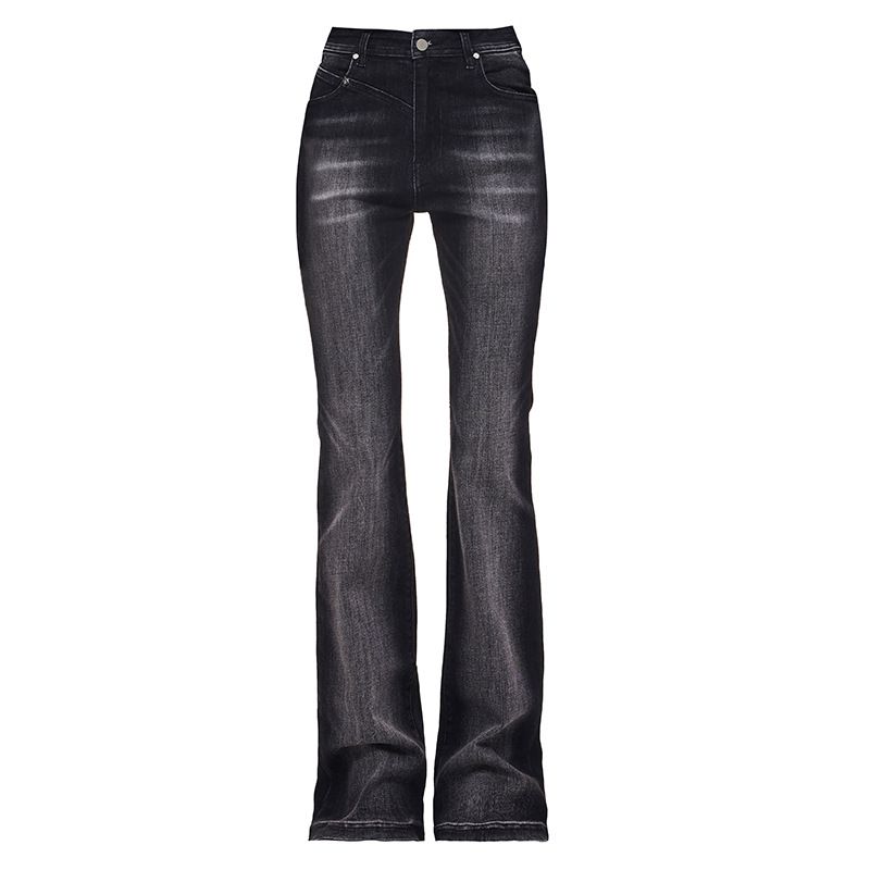 Slim-Fit Black Flared Jeans For Women - Vintage Stretch Denim Pants With High Waist & Retro Wash, Trendy Bootcut Style_mkmklike.com