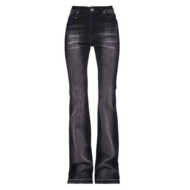 Slim-Fit Black Flared Jeans For Women - Vintage Stretch Denim Pants With High Waist & Retro Wash, Trendy Bootcut Style_mkmklike.com