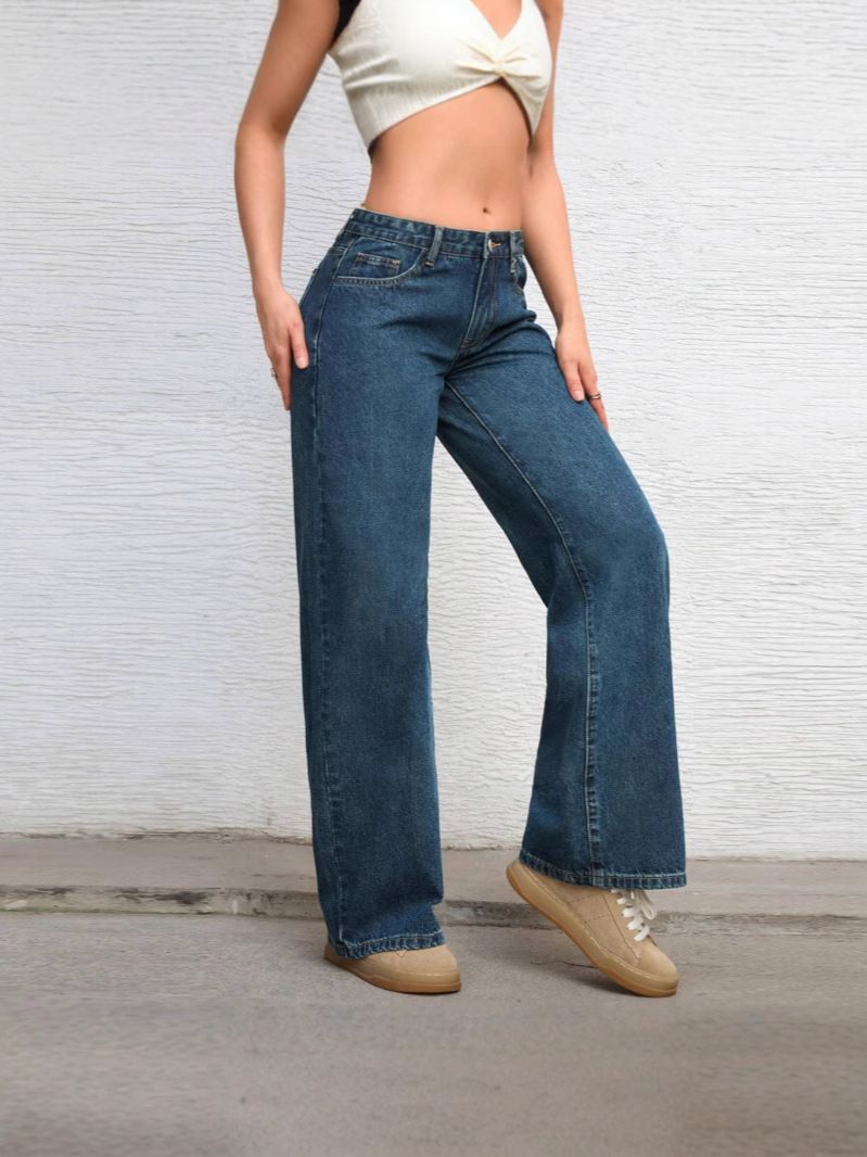Low-Rise Wide-Leg Jeans For Women – Stretchy Flared Denim Pants, Retro American Style & Comfortable Everyday Wear_mkmklike.com