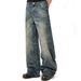 Cleanfit Washed Denim Jeans – Straight Leg Relaxed Fit With Vintage Cat Whiskers & Button Fly_mkmklike.com