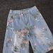 Summer Retro Floral Print Ripped Denim Shorts Men's Distressed Trendy Loose Straight Leg Washed Five-point Pants_mkmklike.com