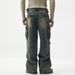 Workwear Style Multi-Pocket Wide-Leg Jeans For Men American High Street Loose Straight Functional Design Long Pants_mkmklike.com