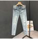 Men's Clothing Summer Heavy Wash Retro Distressed Ripped Jeans Men's Trendy Brand Handsome Scraped Slim Fit Skinny Nine Point Pants_mkmklike.com
