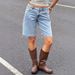 Women's Retro Distressed Mid Waist Shorts Denim Frayed Hem Street Style Loose Fit New_mkmklike.com