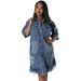 Plus-size Women's New Denim Ripped Fringed Short-sleeved Collar Dress_mkmklike.com