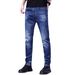 Men's Slim Fit Stretch Denim Jeans Simple Design Multi Process Blue Trousers_mkmklike.com
