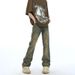 Nordmann Mud Yellow Ripped Jeans Men 2025 New High Street Retro Long American Style Straight Loose Casual Pants_mkmklike.com