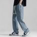 Straight Jeans Men's Thin Loose Drop Feeling Wide Leg Drape Trousers Casual Pants_mkmklike.com