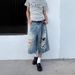 Men's Clothing Retro Hole Wide Leg Jeans For Men And Women Summer Washed Distressed High Waist Loose Straight Leg Seven Point Jeans_mkmklike.com