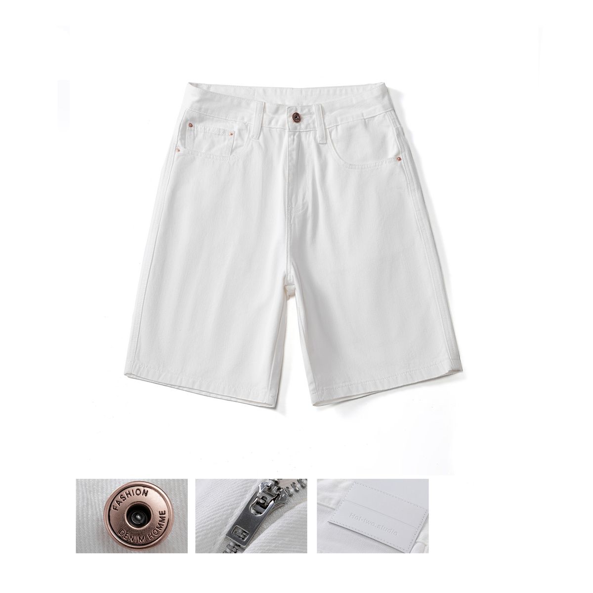 Men's Casual Denim Shorts – Black & White Loose Fit Straight Cut (Cotton, Summer Streetwear, Non-Stretch)_mkmklike.com