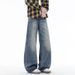 Men's Lightning Bolt Jeans – Distressed Denim Pants With Vintage Wash, Straight To Slight Flare Fit, Retro High Street Fashion Trousers_mkmklike.com