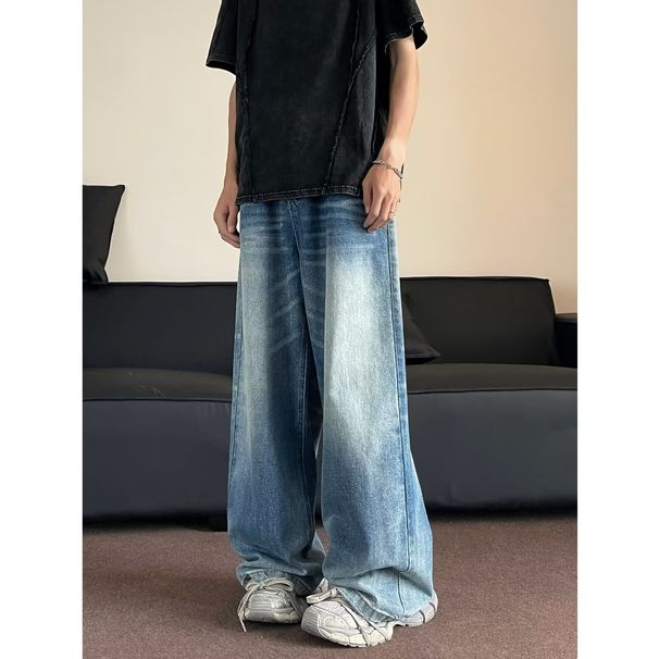 Men's American Retro Washed Cat Whisker Button Wide Leg Jeans Loose Fit Casual Versatile Spring Summer Perfect for Couples_mkmklike.com