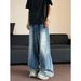 Men's American Retro Washed Cat Whisker Button Wide Leg Jeans Loose Fit Casual Versatile Spring Summer Perfect for Couples_mkmklike.com