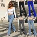 Women's Flared Jeans - Vintage Washed Mid Rise Stretch Denim Pants For Casual & Office Wear (S-4XL, Grey/Black/Blue)_mkmklike.com
