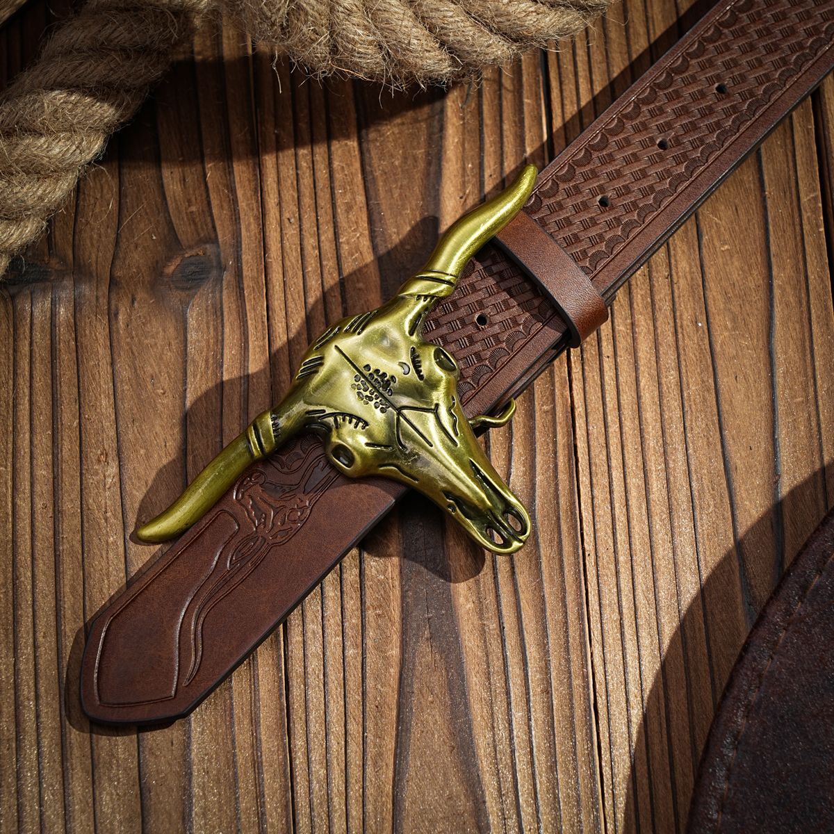 HOT Western PU Belt - men's decorative printed carved denim waistband_mkmklike.com