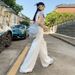 In-stock Wholesale And Dropshipping Of American Retro Loose Wide-leg Pants, White, Drapey, Breathable, Versatile_mkmklike.com