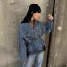 Women's New Autumn And Winter Diamond Beaded Loose Denim Jacket Long Sleeve Top_mkmklike.com