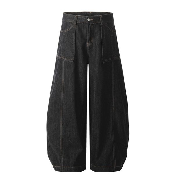 Men's Black Washed Jeans – Streetwear Baggy Denim Pants With Distressed Details (Straight-Leg, Mid-Rise, Zip Fly, Cotton Blend, Unisex Urban Style)_mkmklike.com